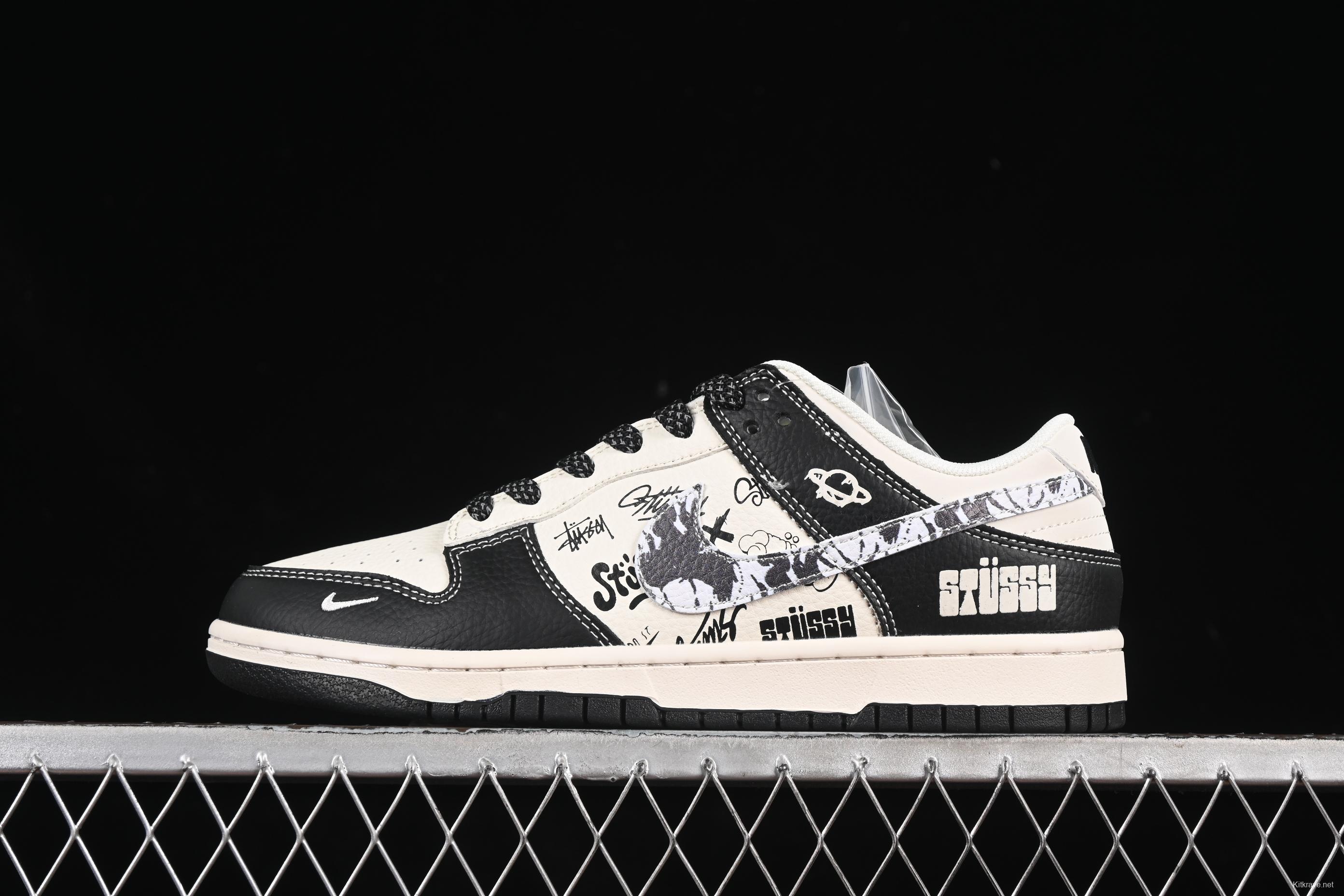Nike SB Dunk Low Stussy Collaboration Graffiti Black White Anniversary Custom Low-Top Skate Shoes - XS6089-590