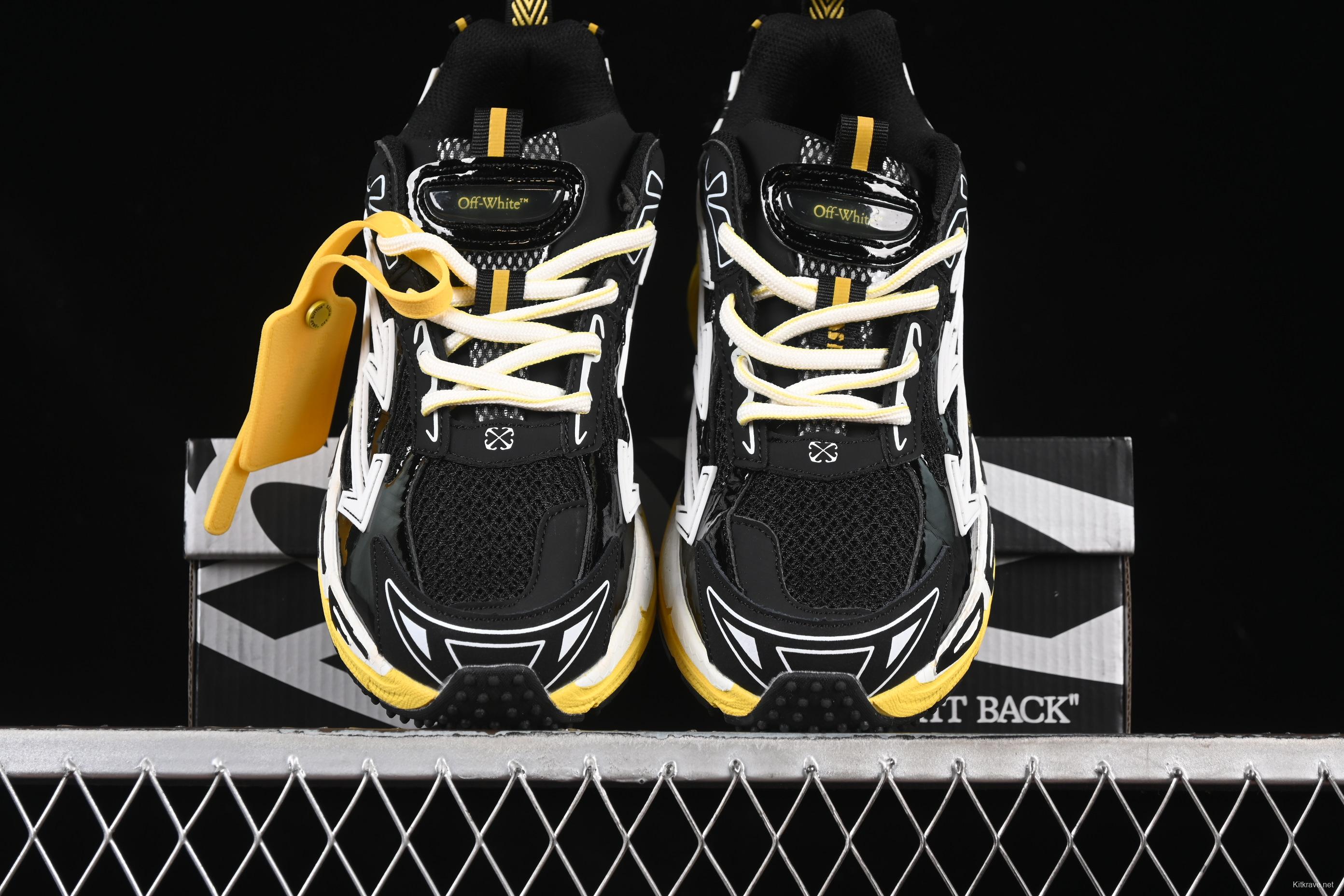 Off-White Be Right Low-Top Lifestyle Sneakers in Black & Yellow - C.D4