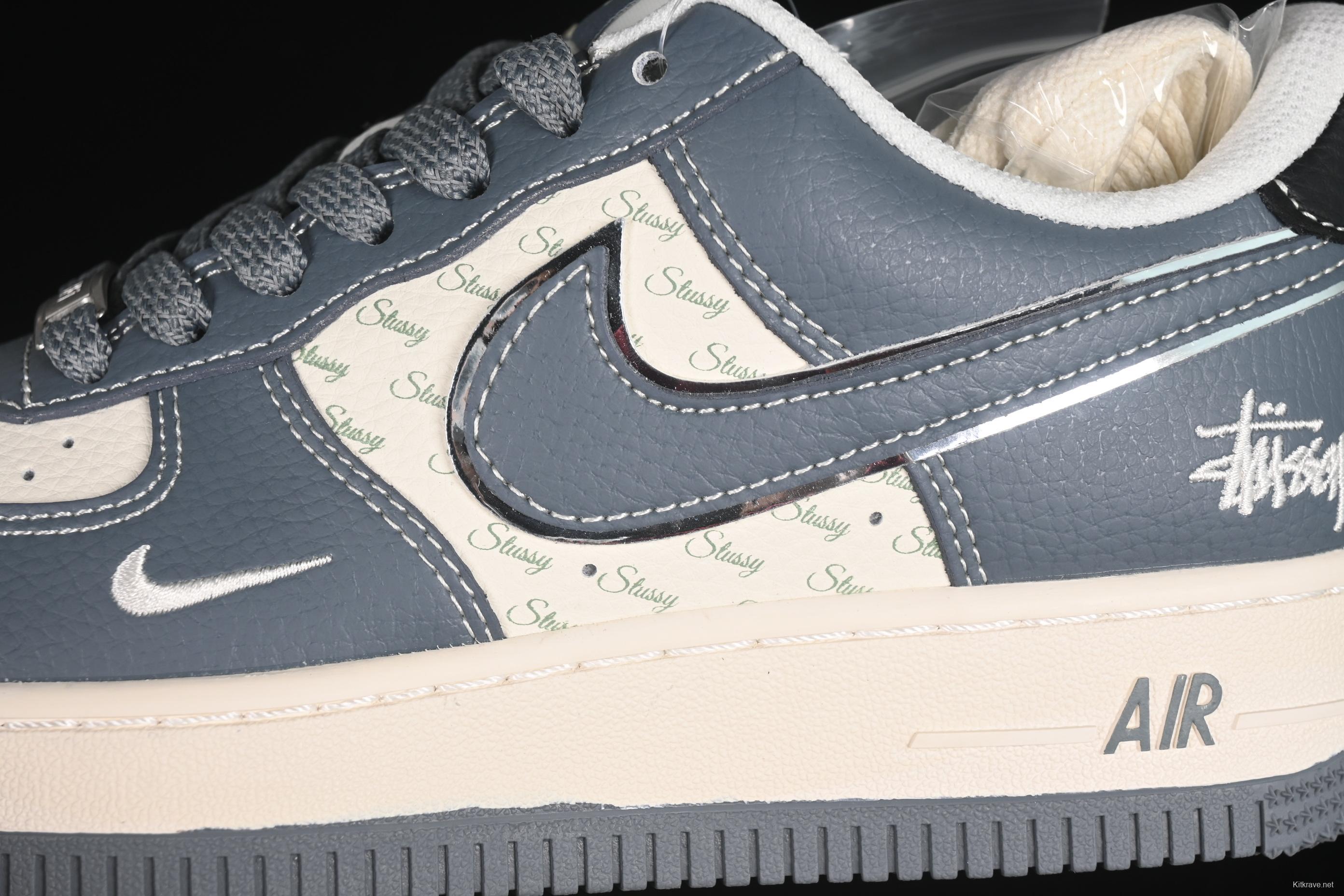 Nike Air Force 1 '07 Low Stussy Collaboration Grey Black Tail Low-Top Casual Sneakers - XS1958-553