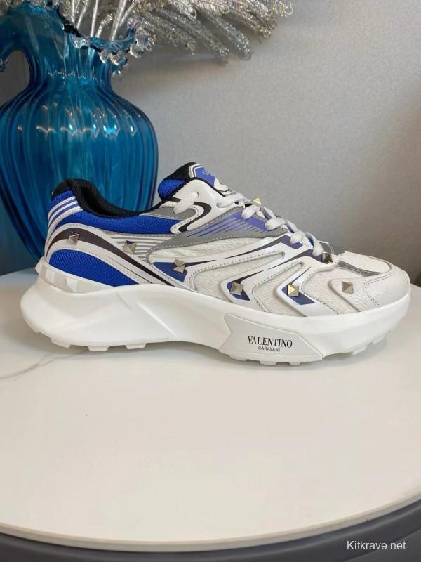2024 Unisex Valentino Blue White Grey Mesh Leather Sneakers MJ00410