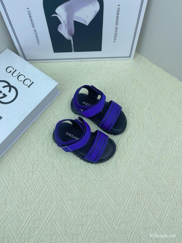 2025 Kids Dolce & Gabbana White Black Purple Leather Sandals