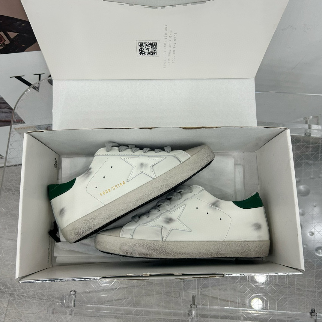 2025 Women GGDB White Green Leather Sneakers