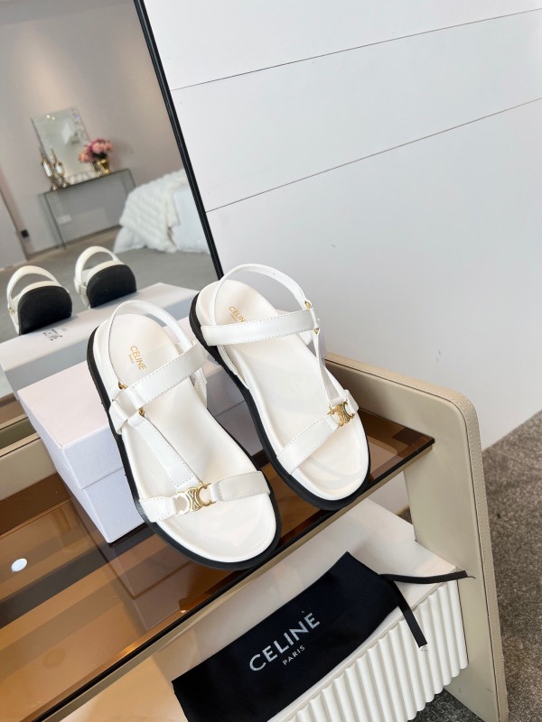 2025 Women Celine White Leather Sandals LY00220