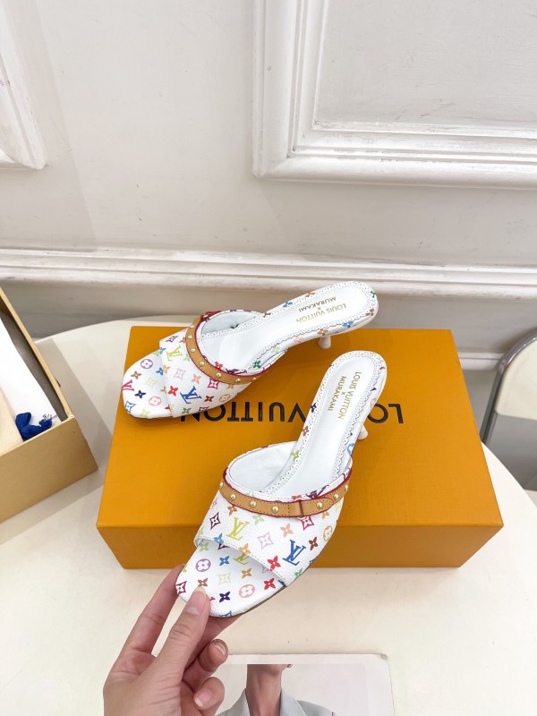 2025 Slippers Louis Vuitton White Multicolor Leather Slippers