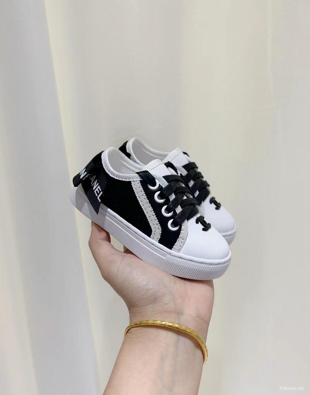 2024 Kids CHANEL White Black Canvas Casual Shoes