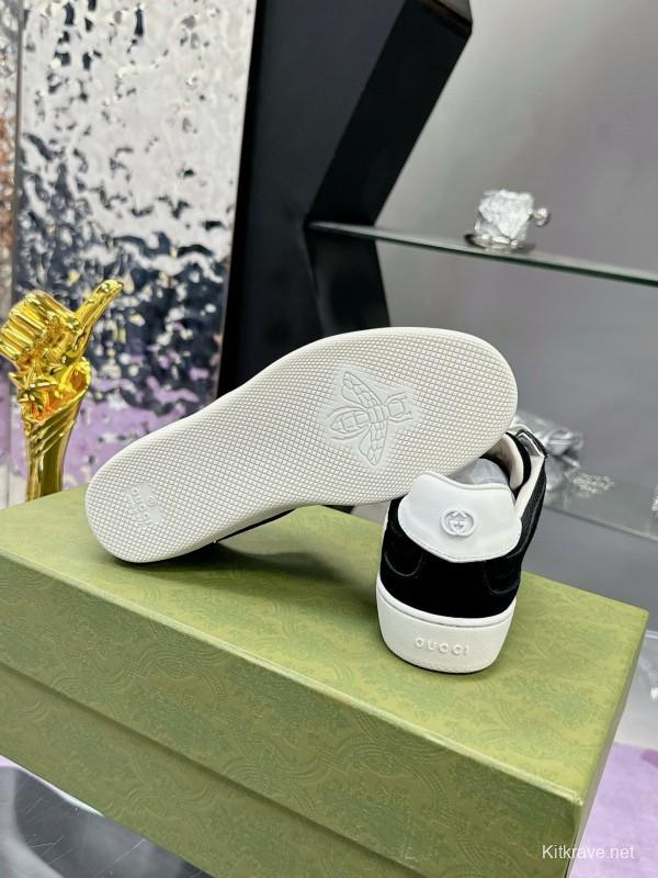 2024 Unisex Gucci Black White Leather Sneakers MJ00310