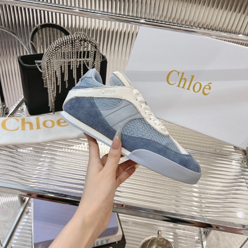 2025 Women Chloé Blue White Suede Leather Casual Sneakers LY00280