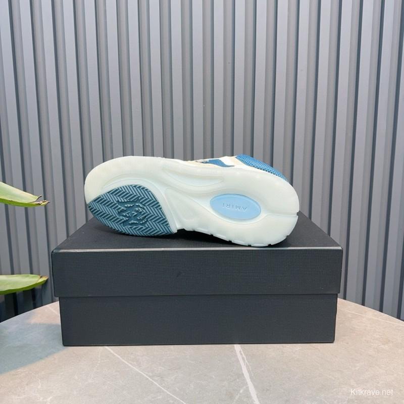 2024 Unisex AMIRI Blue White Leather Mesh Sneakers MJ00360