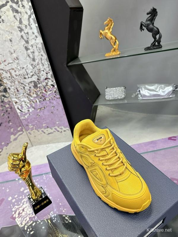 2024 Unisex Dior Yellow Mesh Leather Sneakers