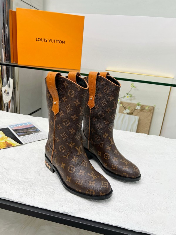 2024 Women Louis Vuitton Brown Monogram Leather Boots MJ00360