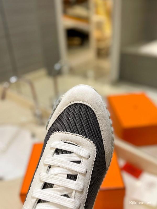 2024 Unisex Hermès Black White Imported Silk Sheepskin Imported Suede Casual Sneakers MJ00320