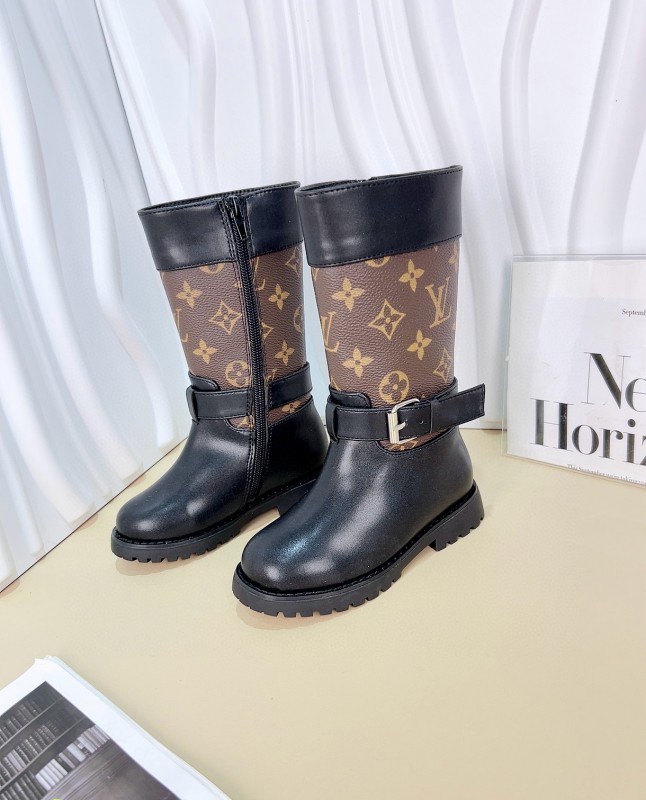 2024 Kids Louis Vuitton Black Brown Leather Boots