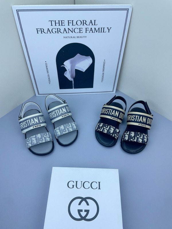 2025 Kids DIOR White Black Canvas Sandals