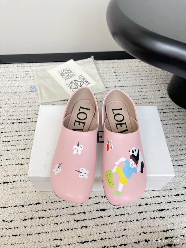 2025 Women Loewe Pink Leather Slippers LY00270