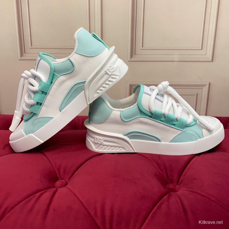 2025 Women Dolce & Gabbana White Mint Leather Mesh Sneakers