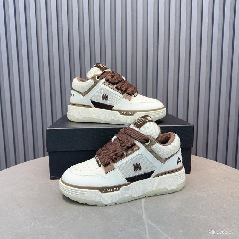 2024 Unisex Amiri Ivory Brown Leather Sneakers MJ00360