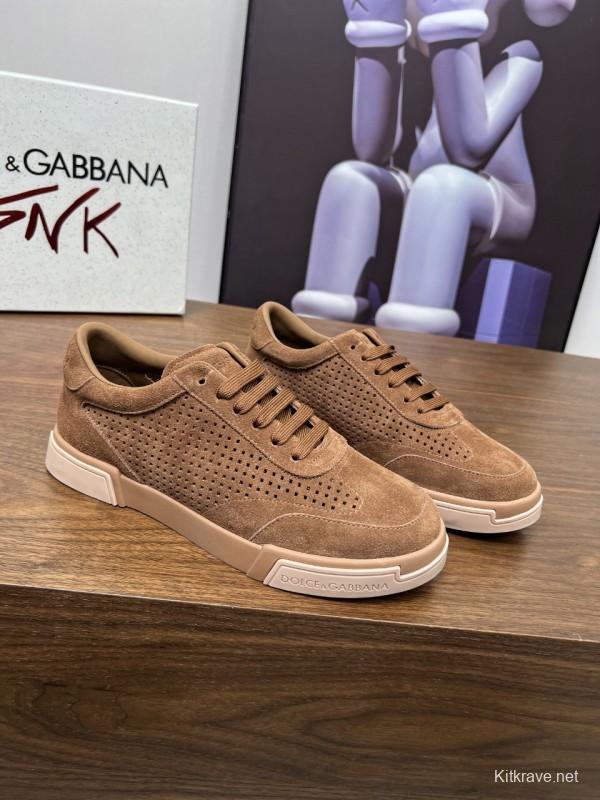 2025 Men Dolce & Gabbana Brown Suede Casual Sneakers LY00280
