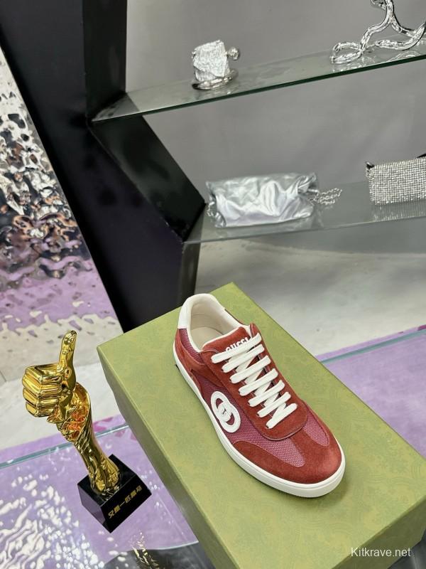 2024 Unisex Gucci Red Burgundy White Leather Suede Sneakers MJ00310