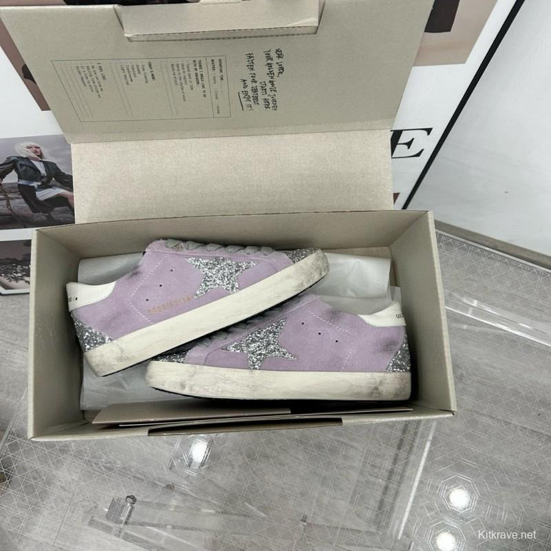 2025 Women GGDB Lilac Silver Glitter Leather Suede Sneakers