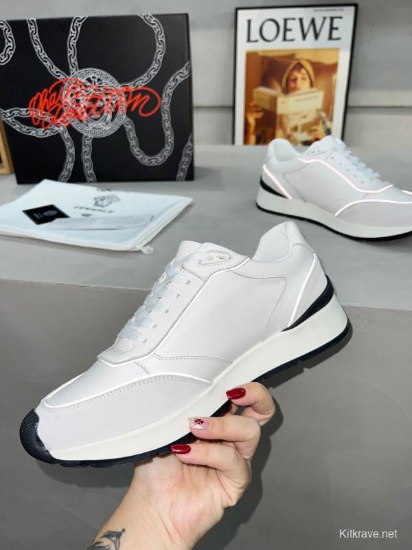 2025 Men VERSACE White Grey Leather Suede Sneakers LY00320