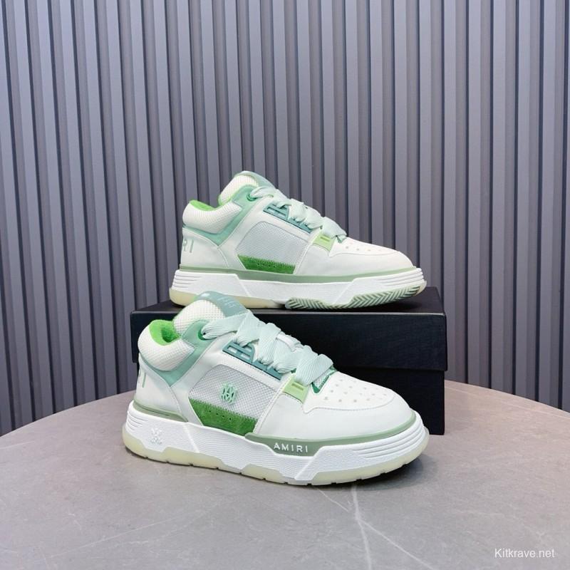 2024 Unisex Amiri White Green Leather Mesh Sneakers MJ00360