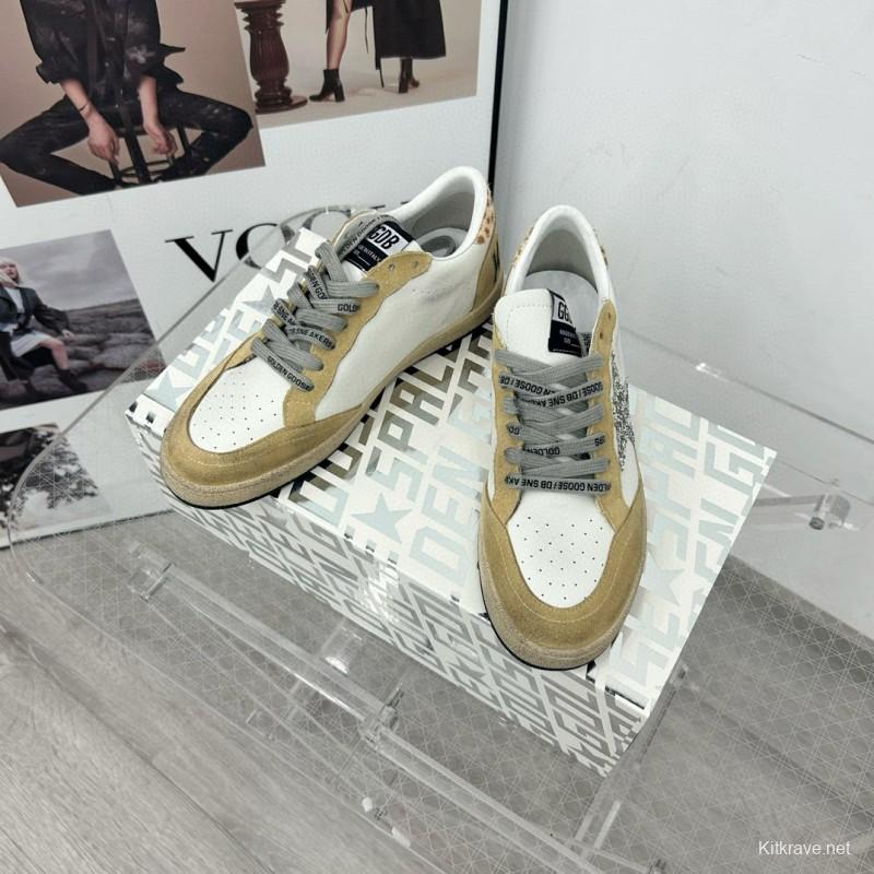2024 Unisex GGDB White Beige Glitter Suede Leather Low Top Sneakers MJ00260