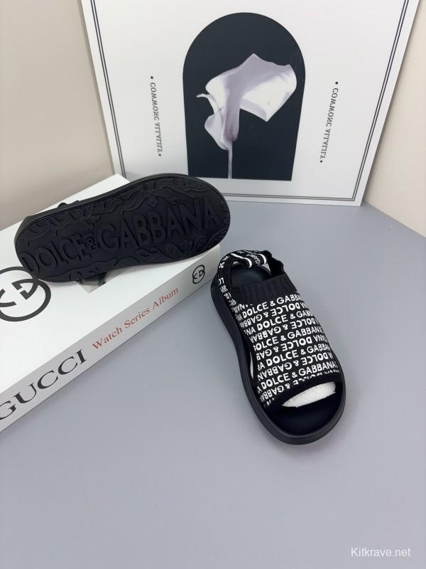 2025 Kids Dolce & Gabbana Black White Fabric Sandals