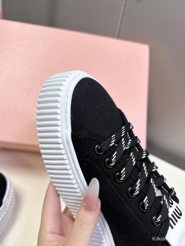 2025 Women Miu Miu Black Canvas Sneakers LY