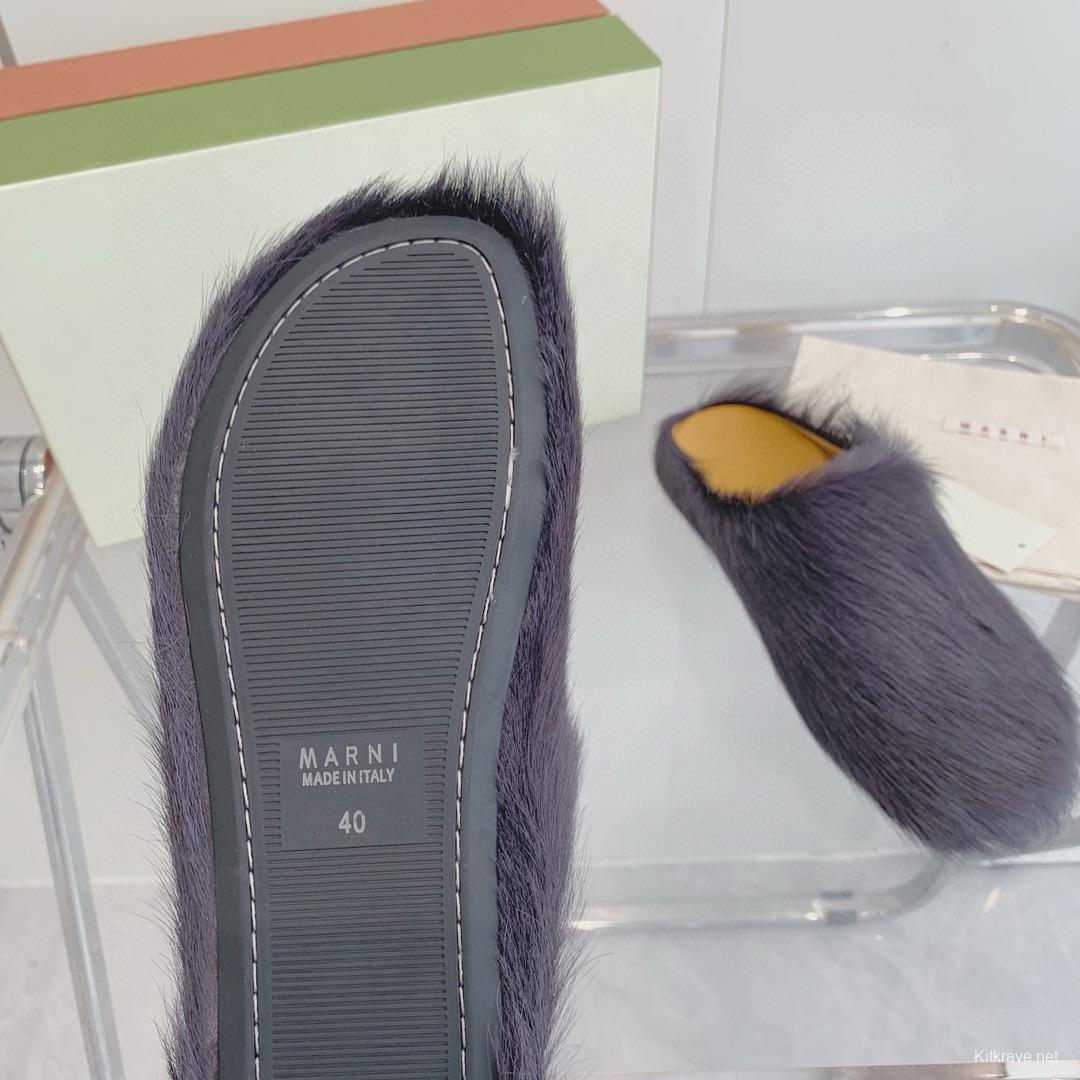 2024 Women Marni Gray Pony Hair Mules MJ00320