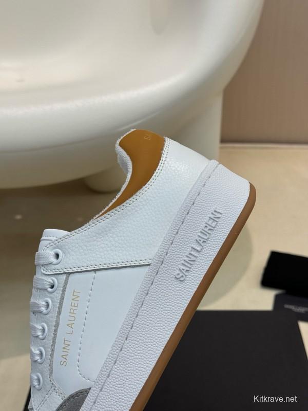 2024 Unisex Yves Saint Laurent White Grey Brown Leather Suede Sneakers