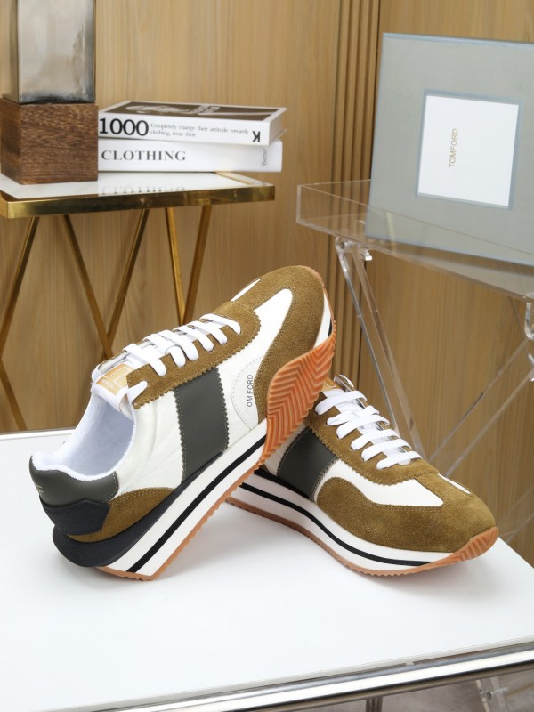 2025 Unisex TOM FORD White Black Brown Leather Suede Sneakers LY00360(LY00370)