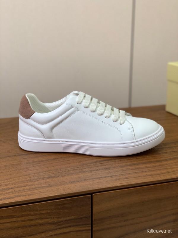 2025 Men Brunello Cucinelli White Leather Casual Sneakers Handmade KFY00310(M)