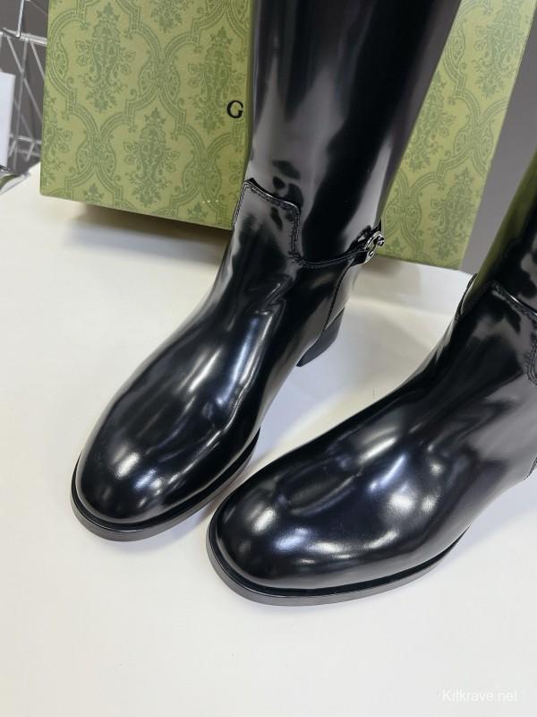 2024 Women Gucci Black Leather Boots MJ00620
