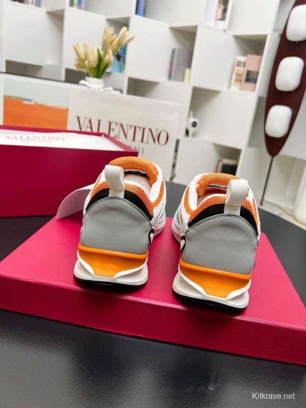 2025 Unisex Valentino White Orange Grey Mesh Fabric Sneakers Vlogo Welding LY00410