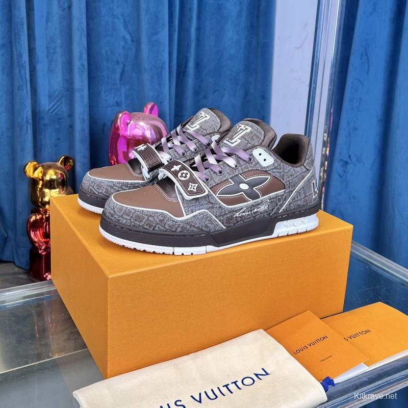 2025 Unisex Louis Vuitton Brown Grey Leather Trainer