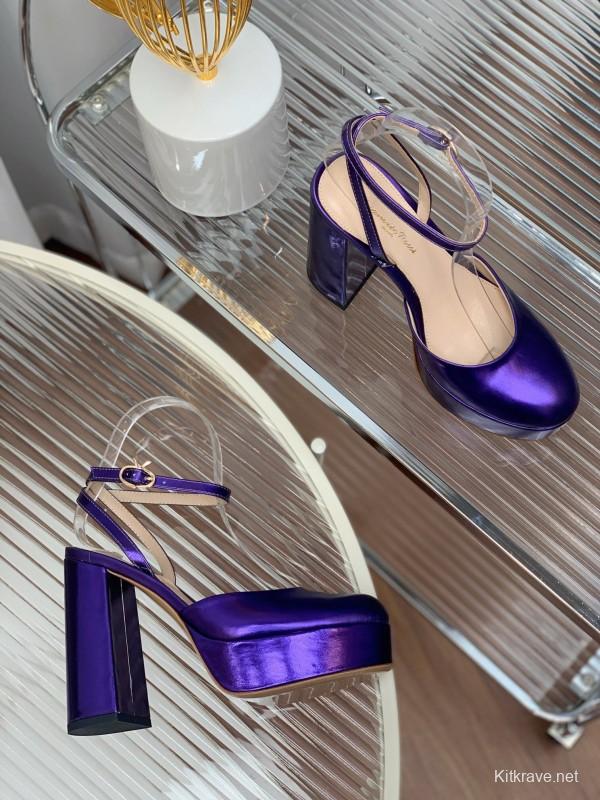 2025 Women Gianvito Rossi Purple Patent Leather High Heel Sandals