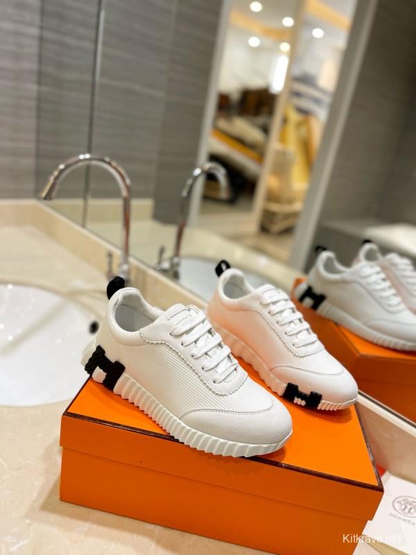2024 Unisex Hermès White Imported Silk Calfskin Rain Cloth Casual Sneakers MJ00320