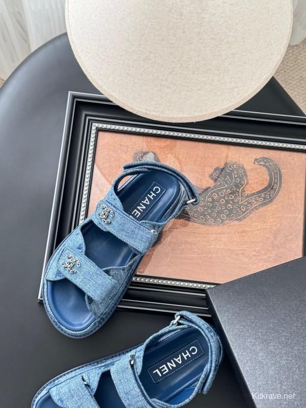 2025 Women Chanel Blue Denim Sandals LY00320