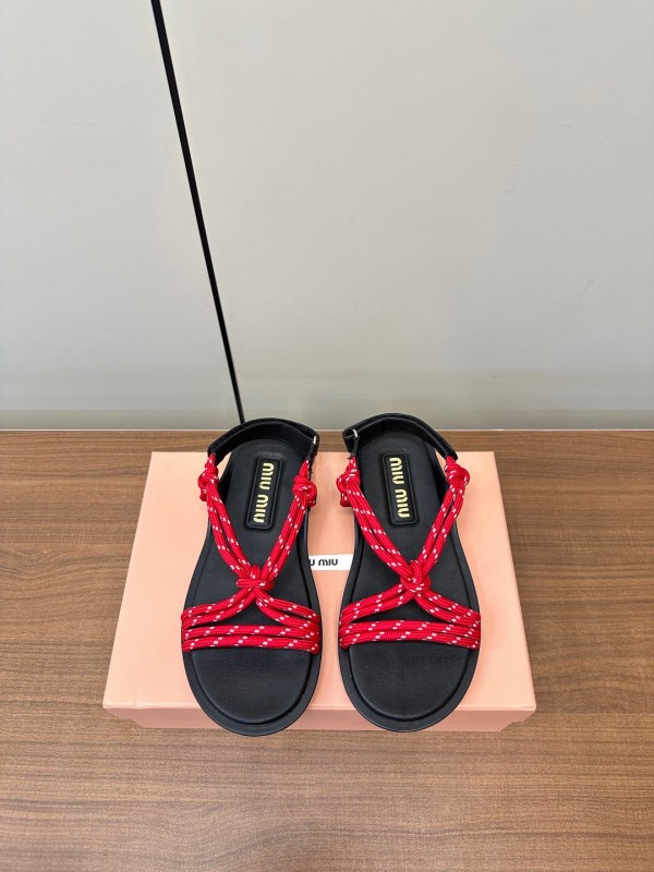 2025 Women Miu Miu Red Rope Leather Sandals LY