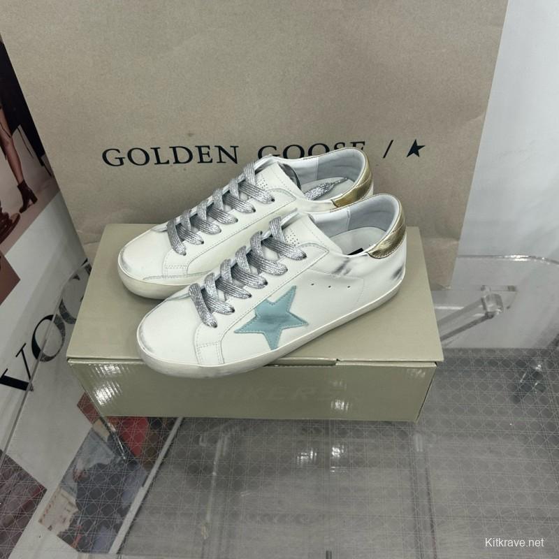 2025 Women GGDB White Blue Leather Sneakers