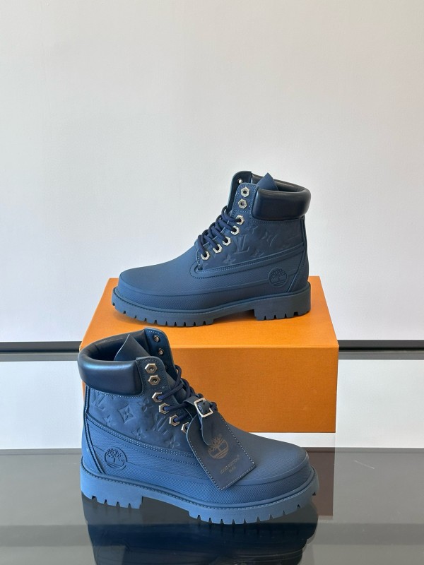 2024 Men Louis Vuitton Blue Leather Ankle Boots MJ00390