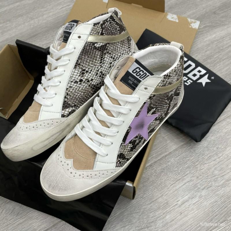 2024 Unisex GGDB White Purple Snake Leather High Top Sneakers MJ00300