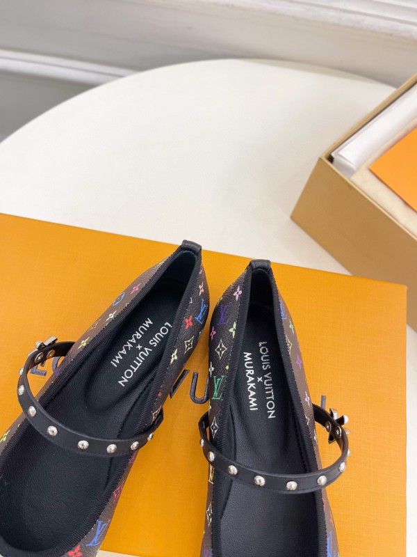 2025 Women Louis Vuitton Rainbow Monogram Leather Ballet Flats Custom MJ00300