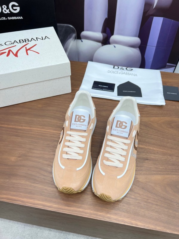 2025 Unisex Dolce & Gabbana Beige White PU Casual Sneakers LY00300