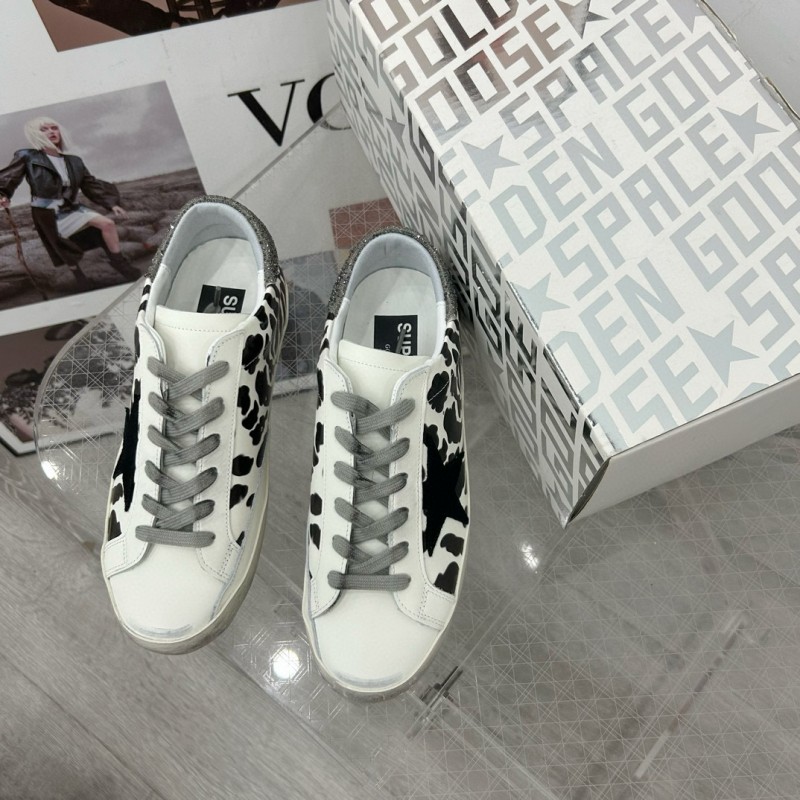 2025 Women GGDB Black White Leather Cow Print Sneakers