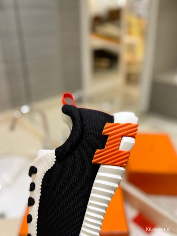 2024 Unisex Hermès black white leather mesh sneakers