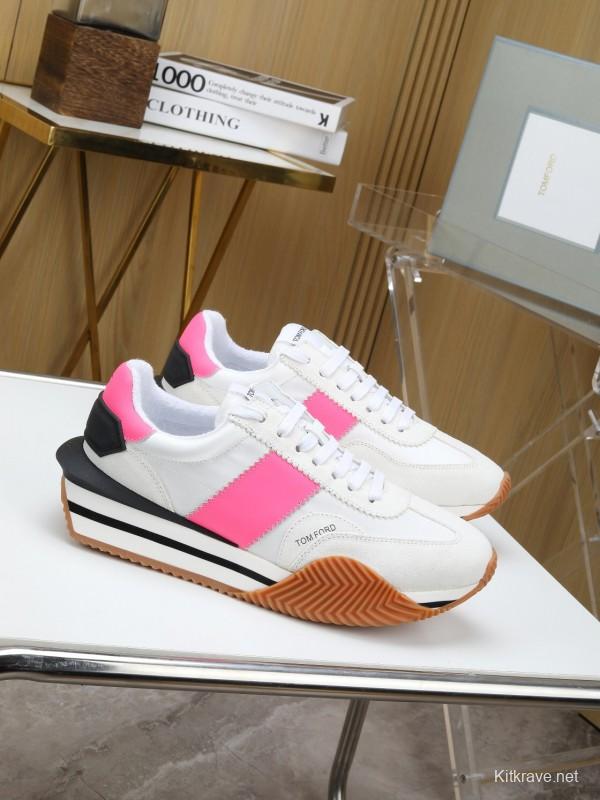 2025 Unisex TOM FORD White Pink Black Leather Suede Sneakers LY00360(F)/LY00370(M)