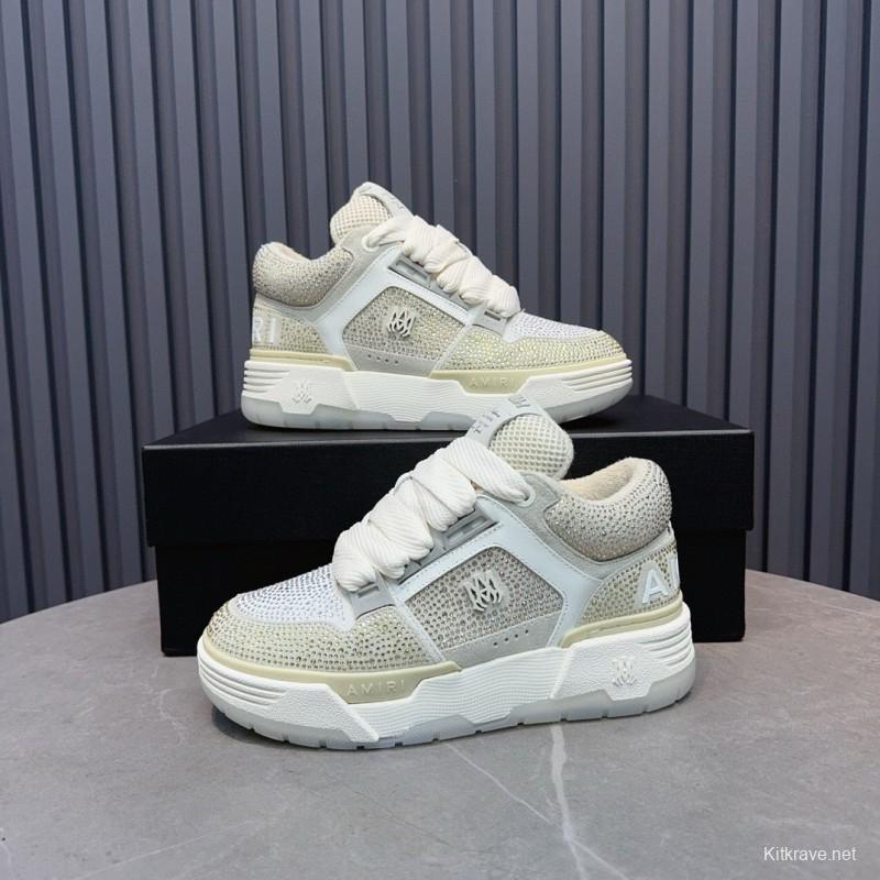 2024 Unisex Amiri Beige White Mesh Leather Sneakers MJ00410