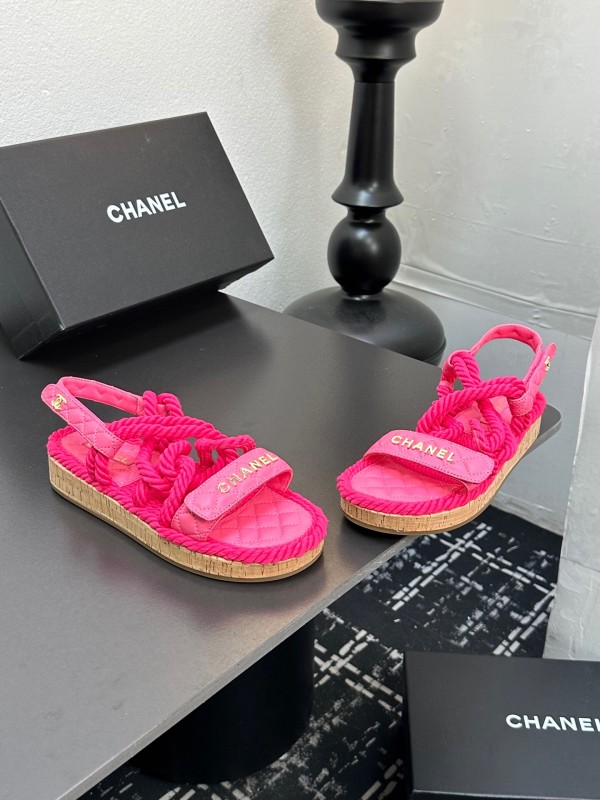 2025 Women Chanel Pink Fabric Rope Sandals LY00260