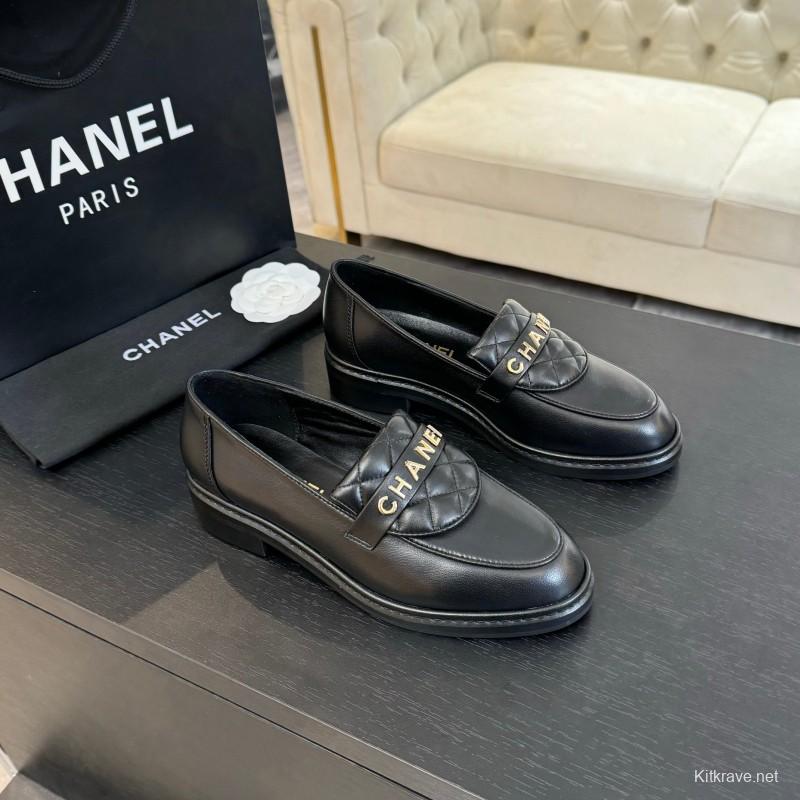 2025 Women Chanel Black Leather Loafer KFY00310